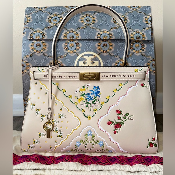 NWT Tory Burch Lee Radziwill Small Tooled Leather Satchel - Picture 2 of 9